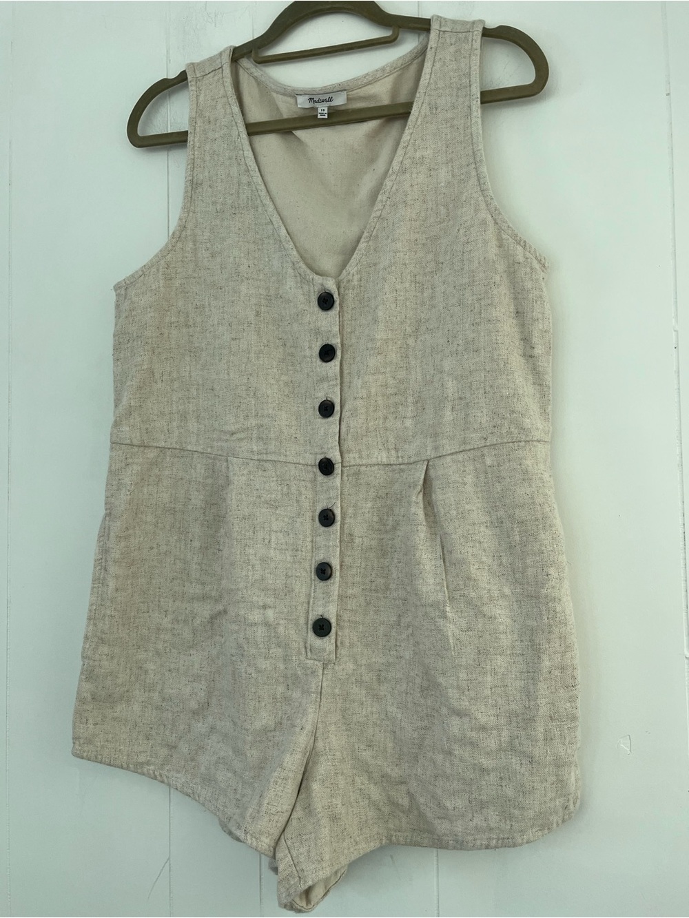 Madewell Beige Linen-Blend Button Front Romper